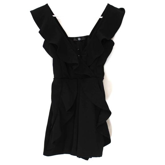 MISSGUIDED Faux Wrap Ruffle Hem and Sleeve Playsuit in Black Size 6 - Picture 1 of 7